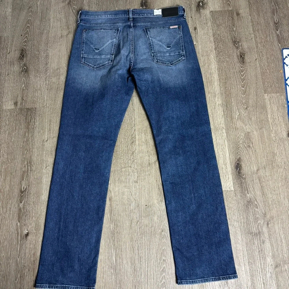 Hudson Byron Straight Jeans Mens 38x34‎ Blue Denim Zip Fly Stretch Five Pocket